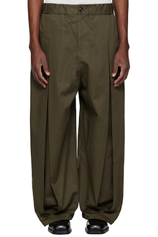 SAGE NATION - Pantalon kaki \u00e0 plis creux | SSENSE