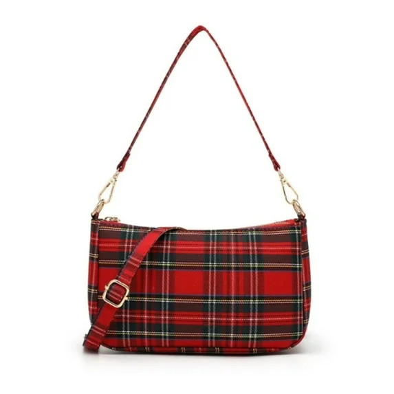 Adjustable Strap Plaid Shoulder Bag, Red | Walmart (US)