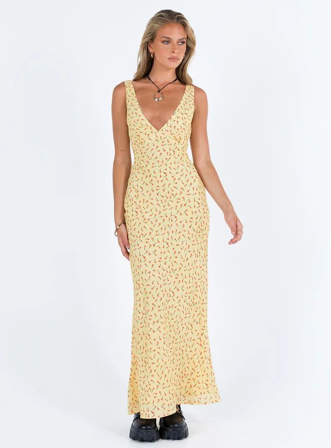 Nellie Maxi Dress Yellow / Red Floral | Princess Polly US