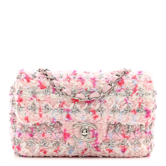 Tweed Quilted Mini Rectangular Flap Light Pink Silver Blue | FASHIONPHILE (US)