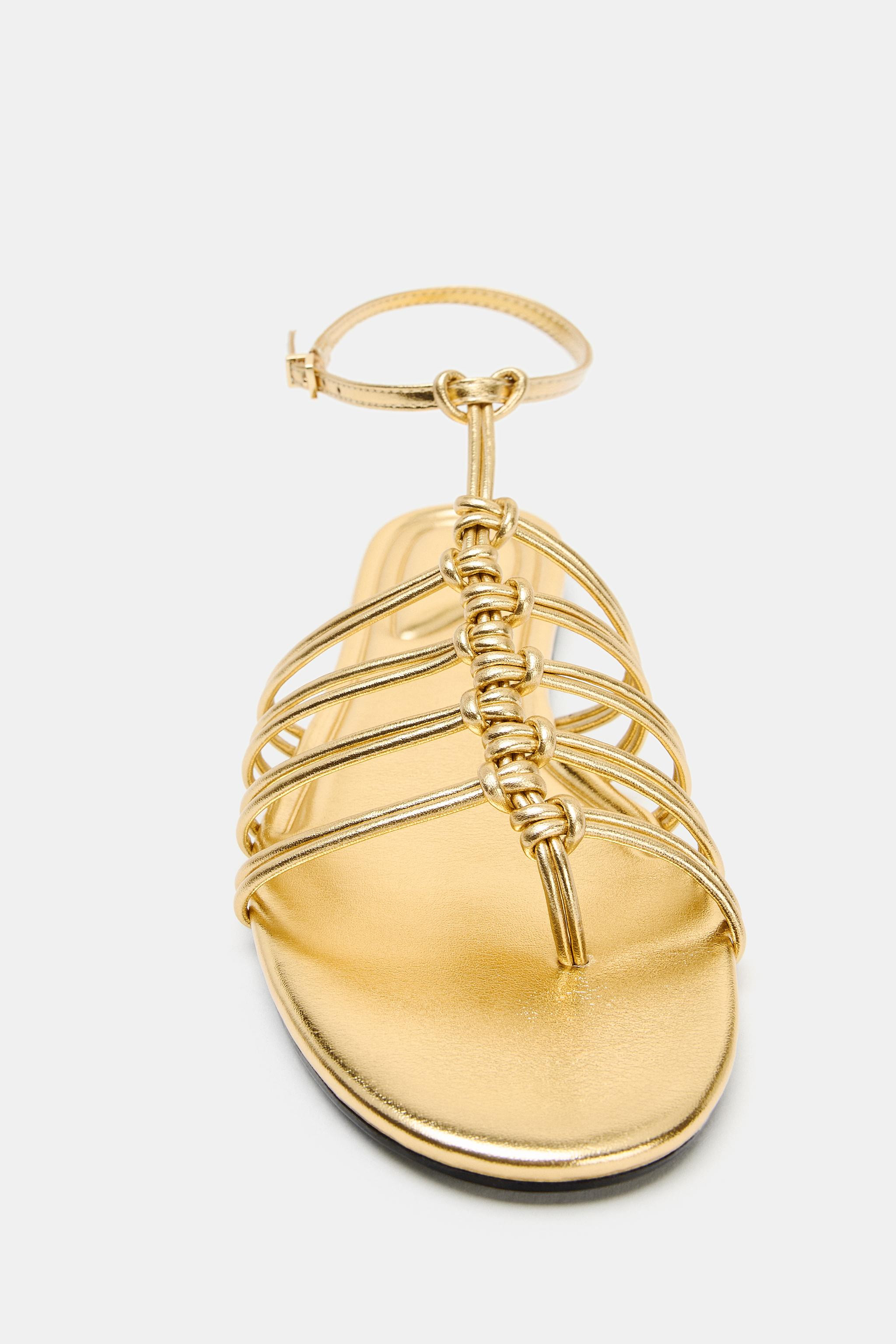 METALLIC EFFECT FLAT SANDALS | Zara US