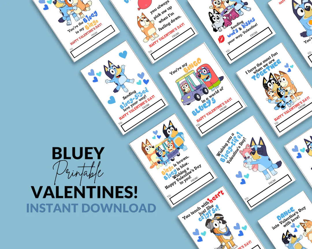 Blue Dog Valentines, Blue Dog Printable Valentines, Classroom Valentines, Printable Valentines, I... | Etsy (US)