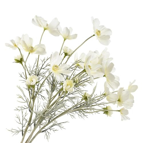 Hanycon 4PCS Artificial Wild Flower Fake Cosmos with Long stem Faux Silk Flowers for Wedding Bridal Bouquet Wreath Table Centerpiece Outdoor Decor (White) | Amazon (US)