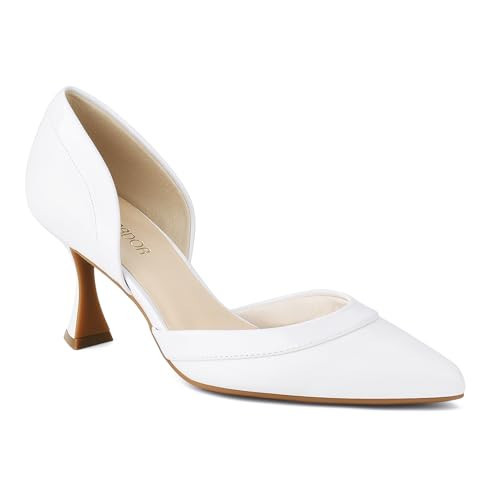 JENN ARDOR Women's Pumps Low Heels Pointed Closed Toe Kitten Dress Shoes for Women Comfortable Stiletto Heeled Sandals Classic Wedding Party D'Orsay Work Pumps White 9.5 | Amazon (US)