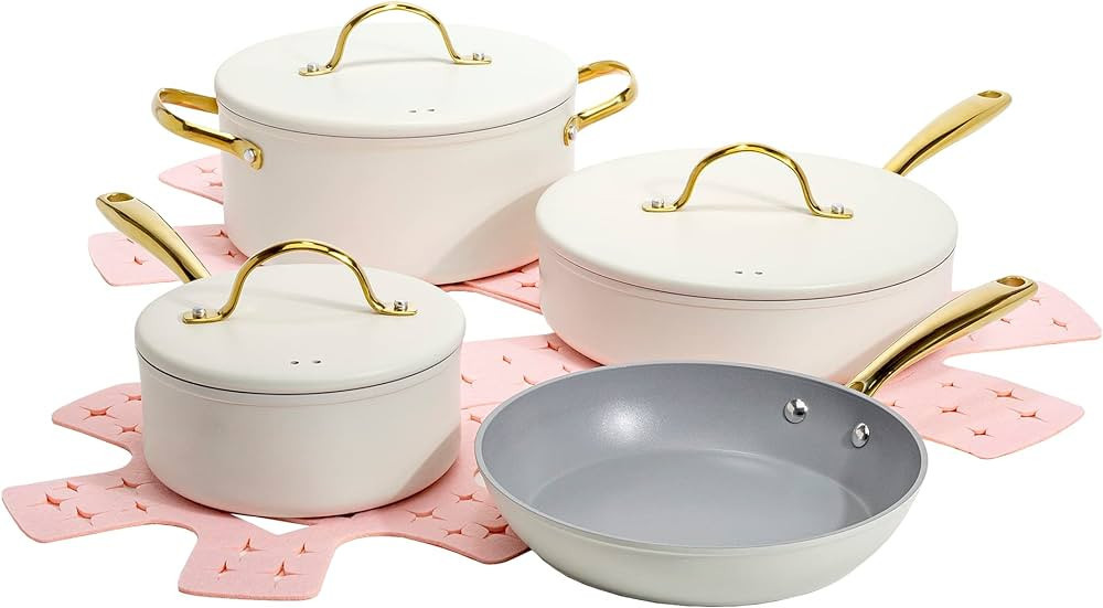 Paris Hilton Iconic Nonstick Pots and Pans Set, Multi-layer Nonstick Coating, Matching Lids With ... | Amazon (US)