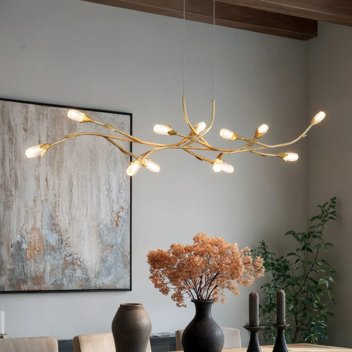 UQL6940 Glam Indoor Chandelier, 10.5''H x 50''W x 6.75''Dep, Gold Leaf Finish, Netherby Collectio... | Urban Ambiance, Inc.