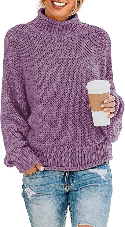 ZESICA Women's Turtleneck Batwing Sleeve Loose Oversized Chunky Knitted Pullover Sweater Jumper T... | Amazon (US)