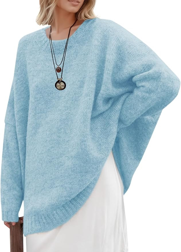 Saodimallsu Womens Oversized Tunic Sweaters Long Sleeve Crew Neck Chunky Knit Slouchy Casual Pull... | Amazon (US)