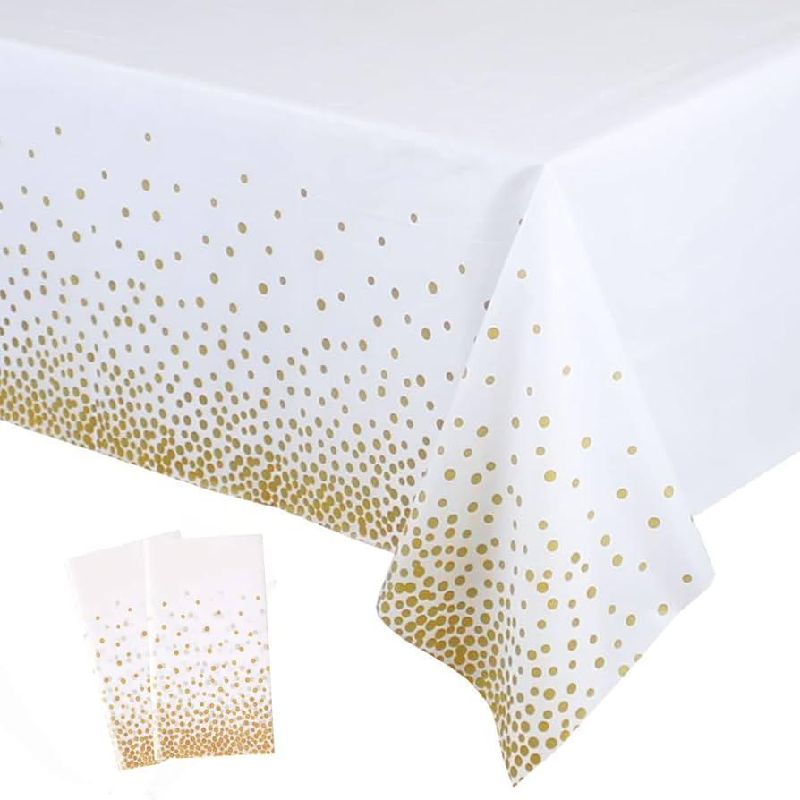 2 Pack White and Gold Tablecloth Disposable Gold Tables Tablecloths for Rectangle 54" x 108" Plas... | Amazon (US)