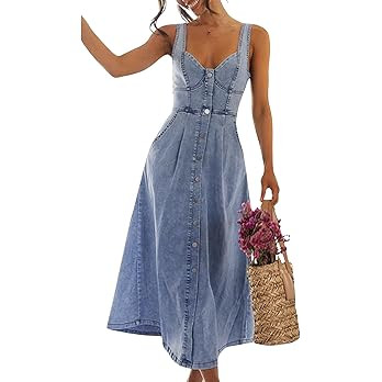 Denim Dress for Women Sleeveless Button Down Slim Fit Midi Jean Dresses for Women 2026 | Amazon (US)