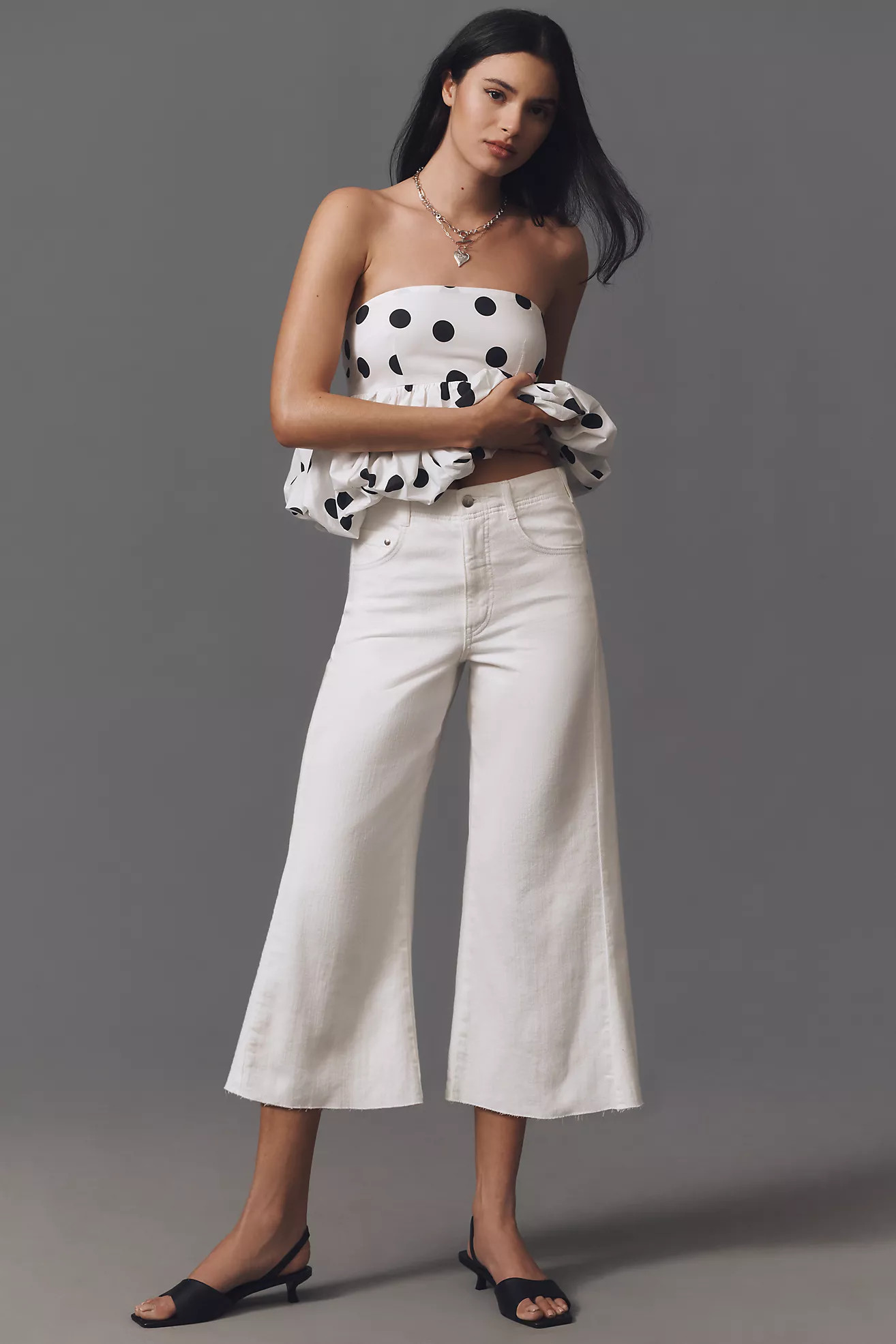 The Adi Mid-Rise Frayed Relaxed Flare Jeans by Pilcro: Cropped Edition | Anthropologie (US)