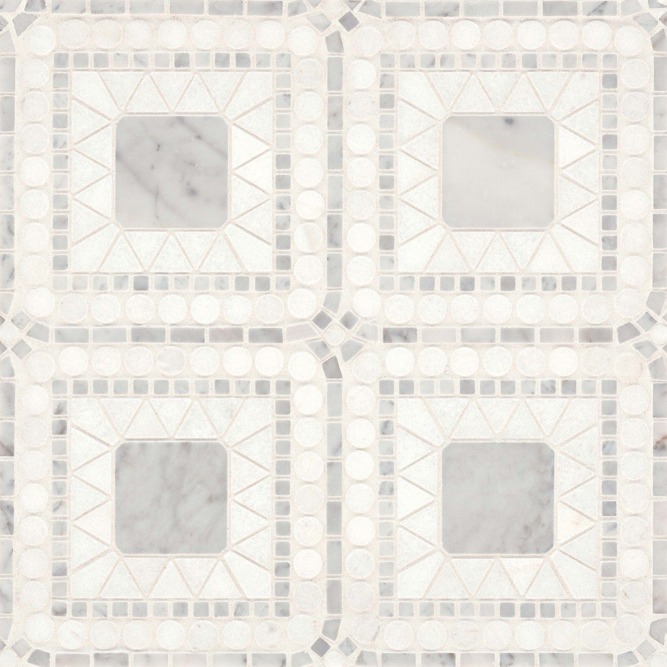 Atrium Honed Marble Blend Mosaic Tile in White Carrara & White Thassos | Bedrosians Tile & Stone