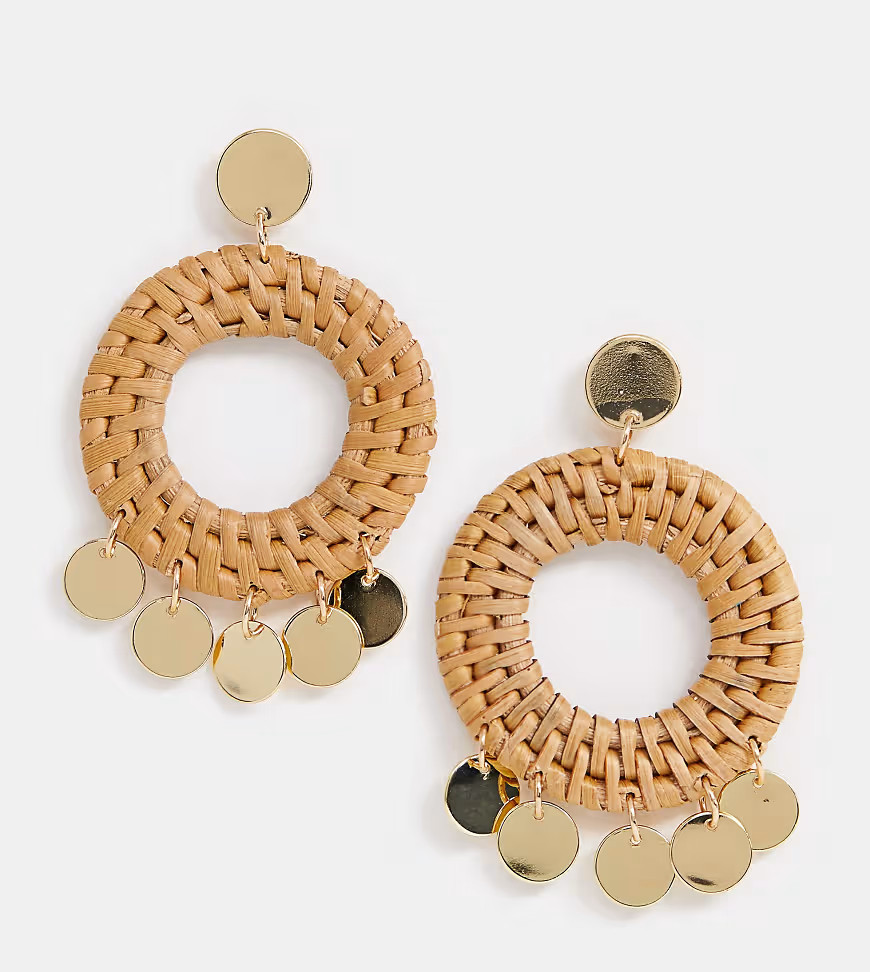 Orelia gold plated raffia woven coin statement earring | ASOS (Global)