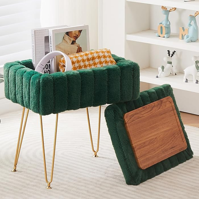 Wimarsbon Faux Mink Fur Storage Ottoman, Modern Soft Footstool, Storage Bench with Metal Legs, Va... | Amazon (US)