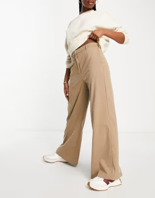 Vila tailored wide leg pants with split back in camel | ASOS (Global)