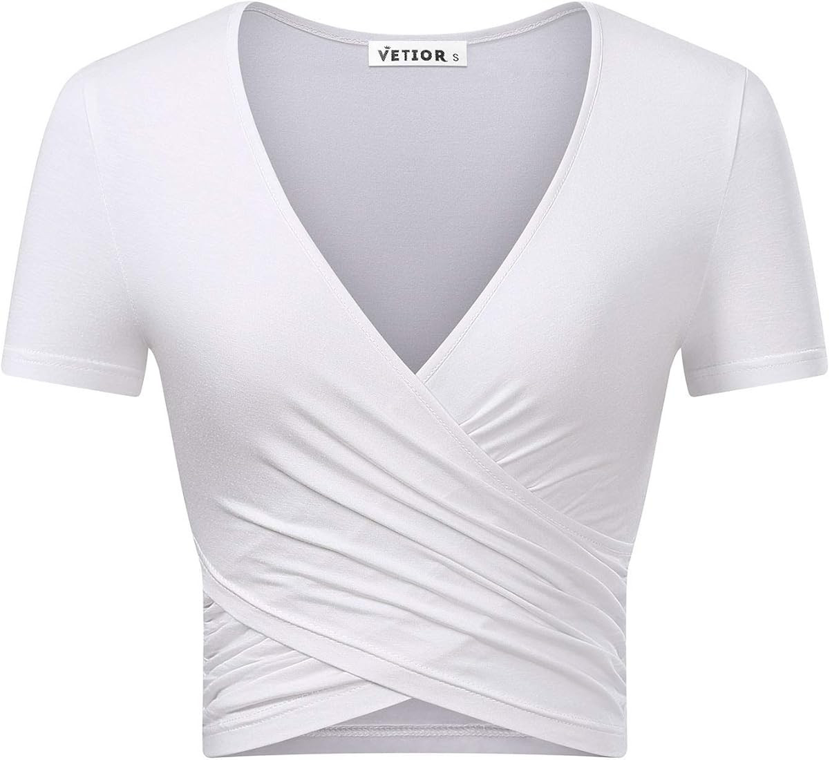 VETIOR Women's Sexy Deep V Neck Short Sleeve Unique Slim Fit Cross Wrap Shirts Crop Tops Going Ou... | Amazon (US)