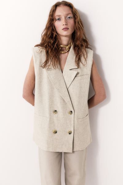 Sleeveless Jacket - Light beige melange - Ladies | H&M US | H&M (US + CA)