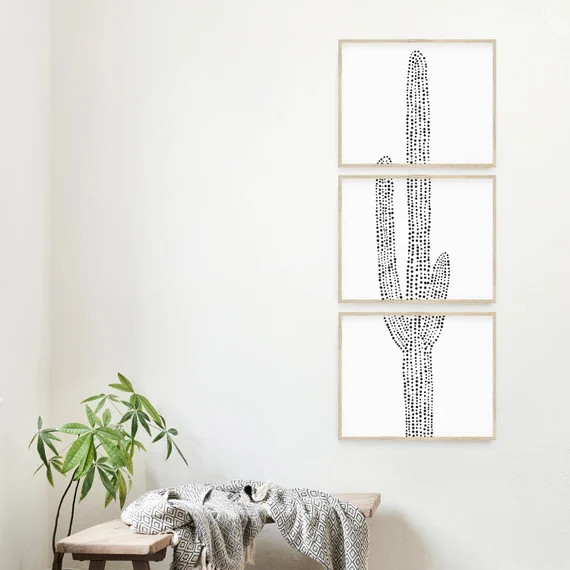 Cactus Art Modern Desert Decor Minimalist Southwestern Cacti Saguaro Arizona Black and White Trip... | Etsy (US)