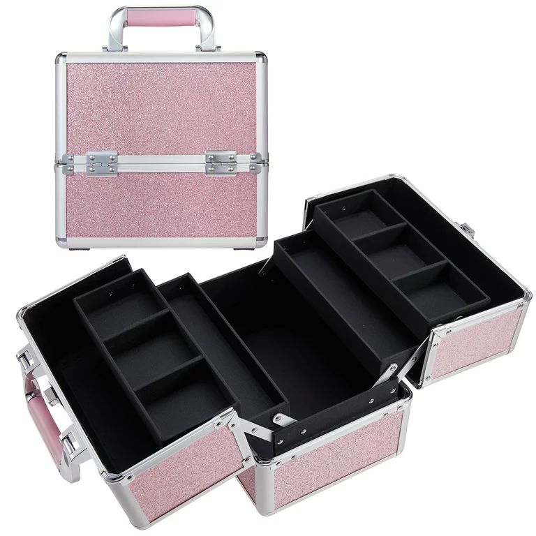 Joligrace Makeup Train Case Travel Cosmetic Box Storage Organizer with Dividers and Locks Jewelry... | Walmart (US)