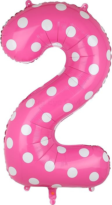 40 Inch Number 2 Balloon Pink Polka Dot Large 2nd Birthday Decorations for Girls Mylar Foil Heliu... | Amazon (US)