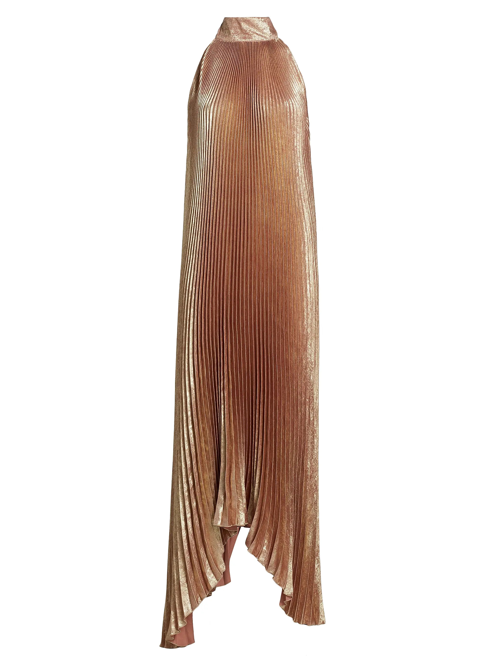 La Fete Olympia Metallic Pleated Halterneck Gown | Saks Fifth Avenue