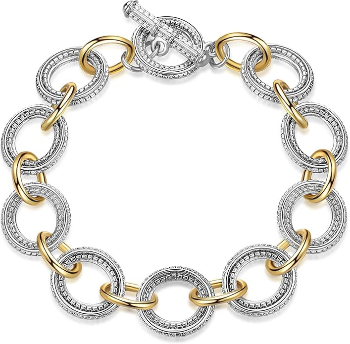 NANDUDU Wire Cable Bracelet for Women Twisted - Gold and Silver Chain Bracelet Circle Link Bracel... | Amazon (US)