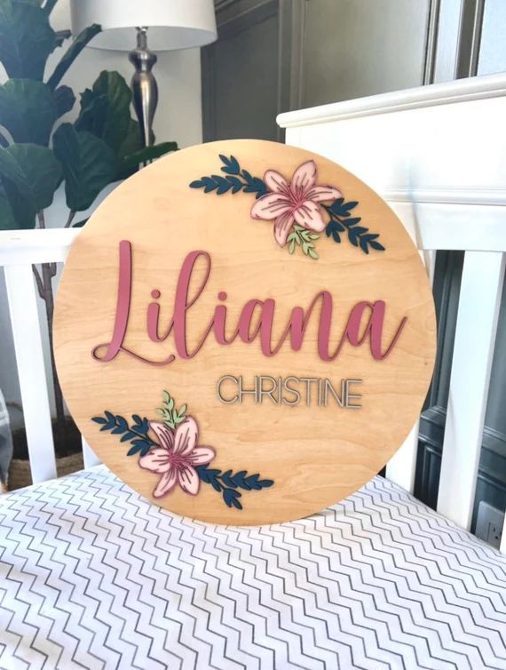 Custom Baby Name Sign | Lily Flower Nursery Sign | Nursery Name Sign | Baby Girl Sign | Flower Nu... | Etsy (US)