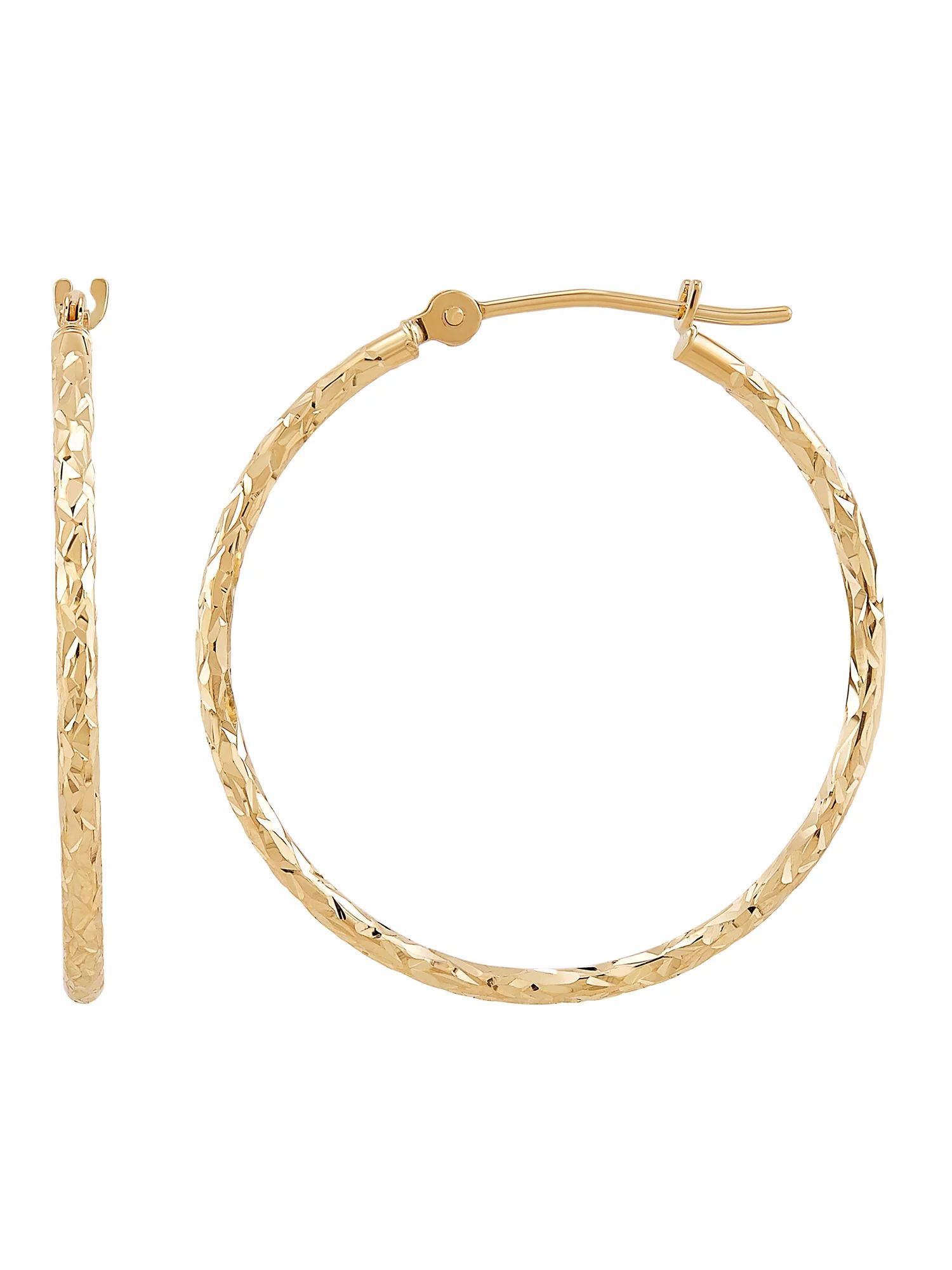Brilliance Fine Jewelry 10K Yellow Gold 1.52MM x 28MM Hollow Round Diamond-Cut Hoop Earrings | Walmart (US)