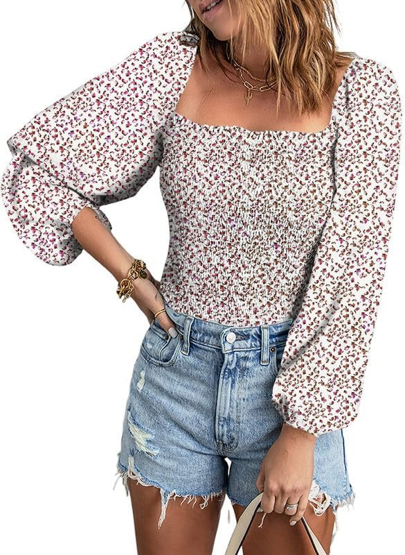 EVALESS Square Neck Tops Puff Long Sleeve Blouses for Women Dressy Casual Spring Fashion 2024 | Amazon (US)