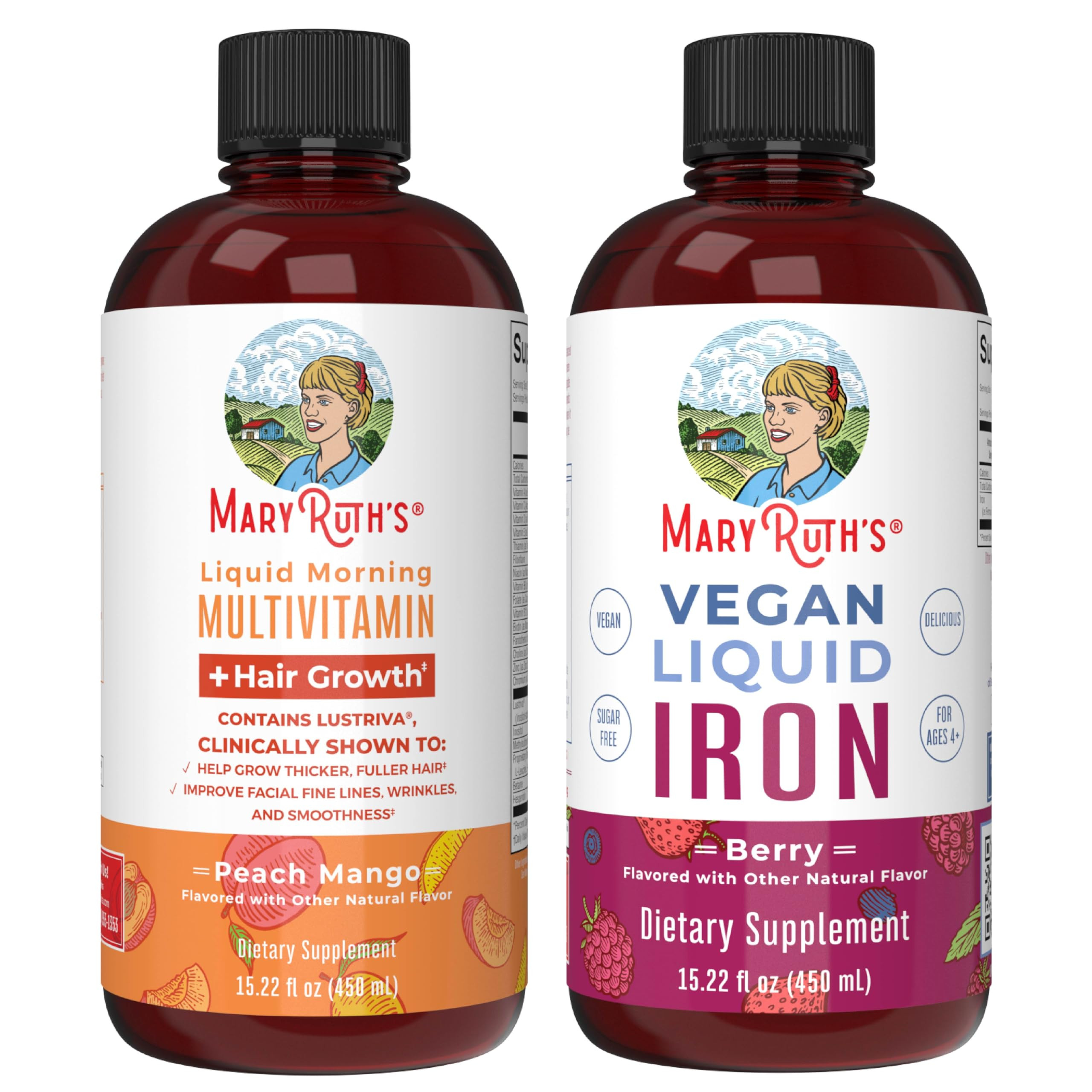 MaryRuth's MaryRuth's Liquid Morning Multivitamin +Hair Growth (Peach Mango, 15.22oz) & Iron Liqu... | Amazon (US)