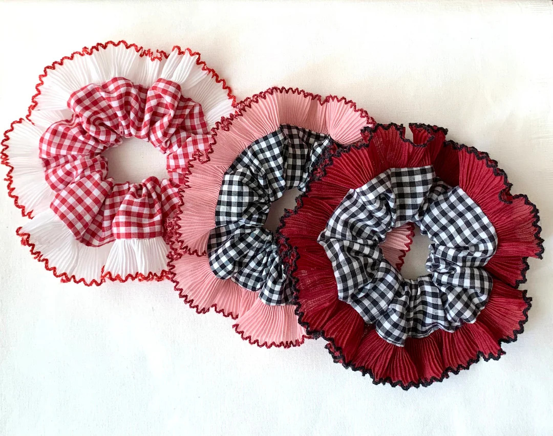 Red Pleated Lace Scrunchie, Oversize Gingham Lace Scrunchie, Large Pleated Scrunchie, Thanksgivin... | Etsy (US)