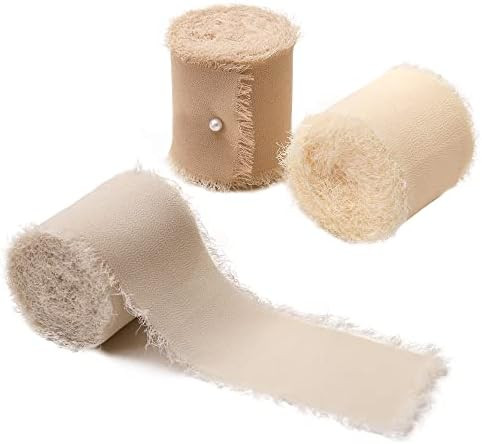DORIS HOME Fringe Chiffon Silk Ribbon 3 Rolls 2" x 7Yd, Frayed Edges Ribbon for Wedding Invitatio... | Amazon (US)