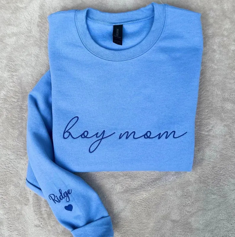 Embroidered Boy Mom Sweatshirt: Custom Kids Names Sleeve - Etsy | Etsy (US)