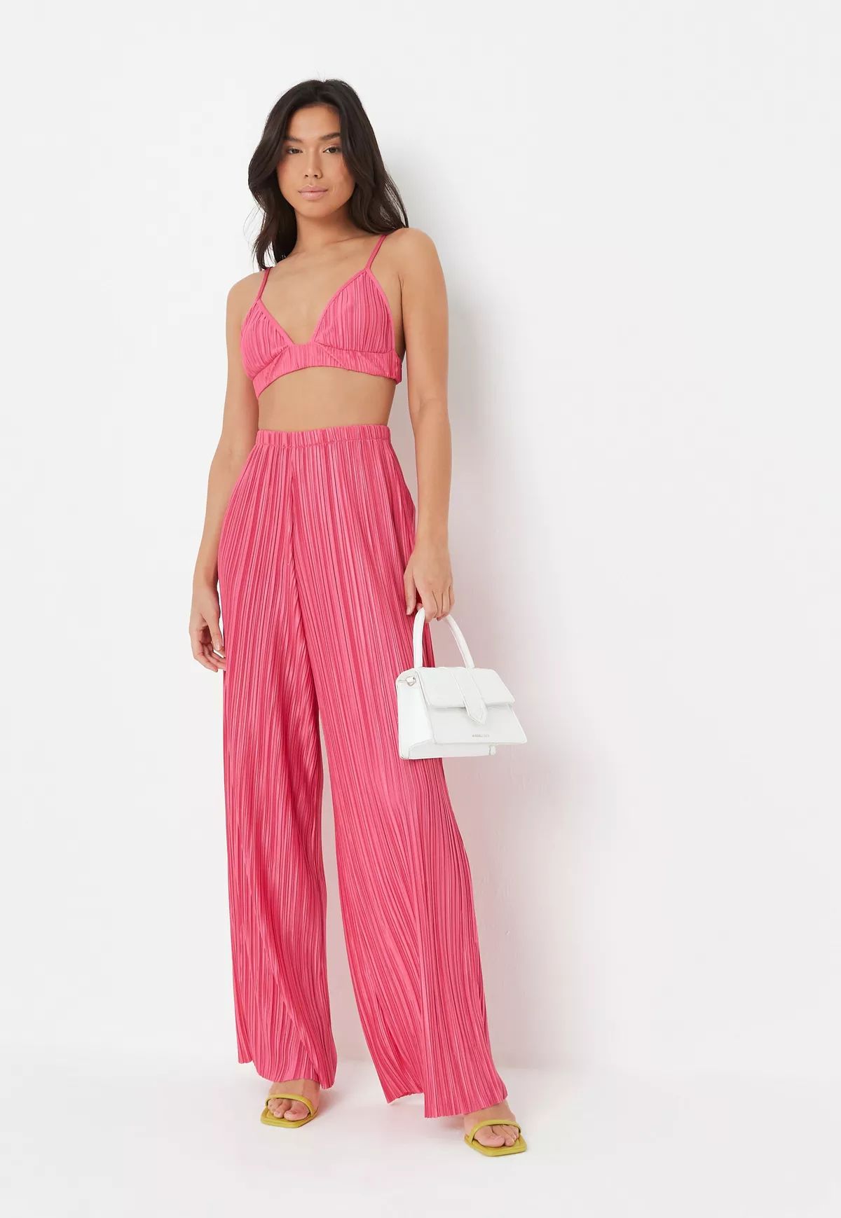 Pink Co Ord Plisse Wide Leg Pants | Missguided (US & CA)