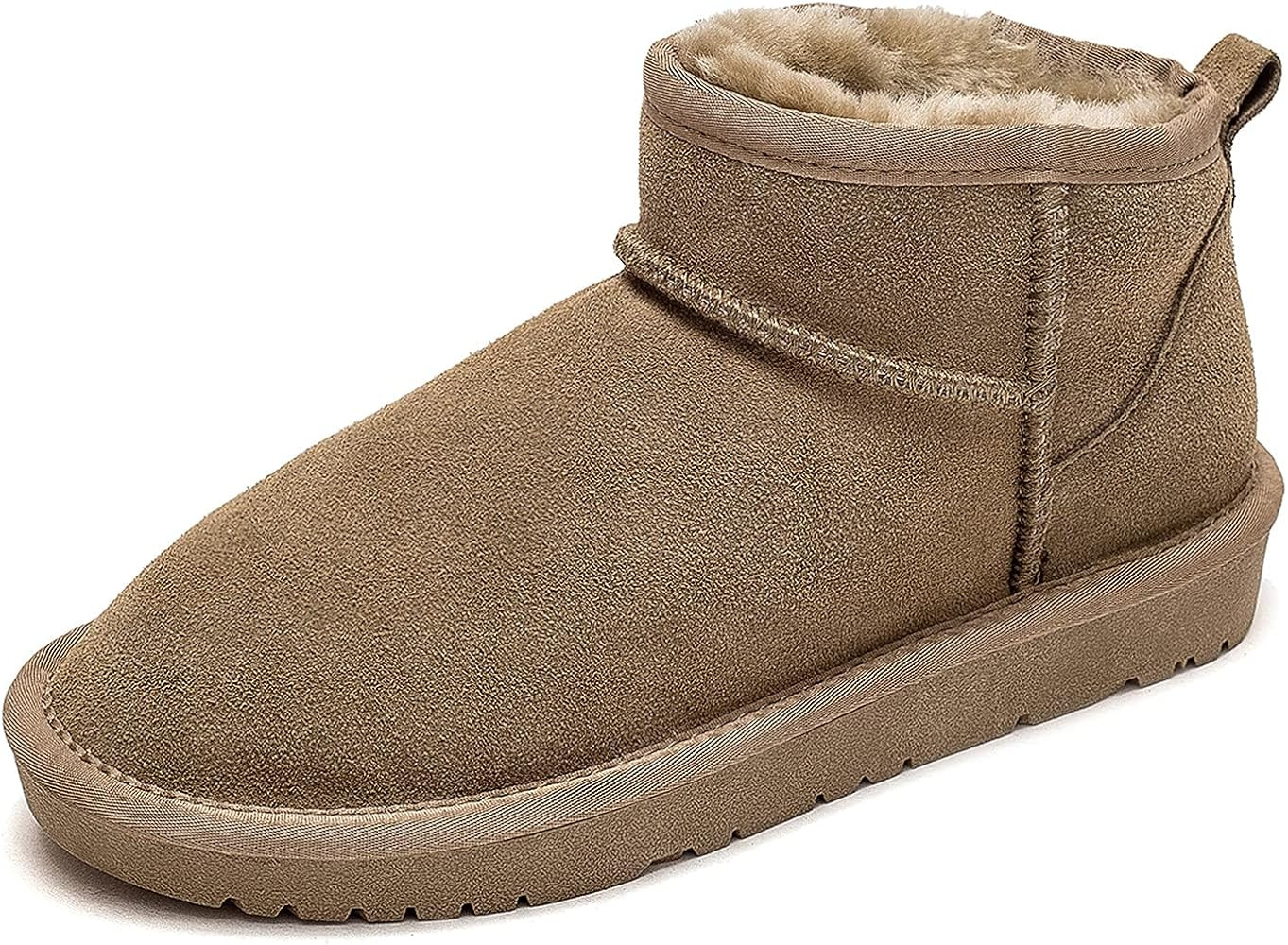 U-lite Womens Classic Warm Short Ankle Snow Boots, Non-Slip Suede Sheepskin Fluffy Booties for Winte | Amazon (US)