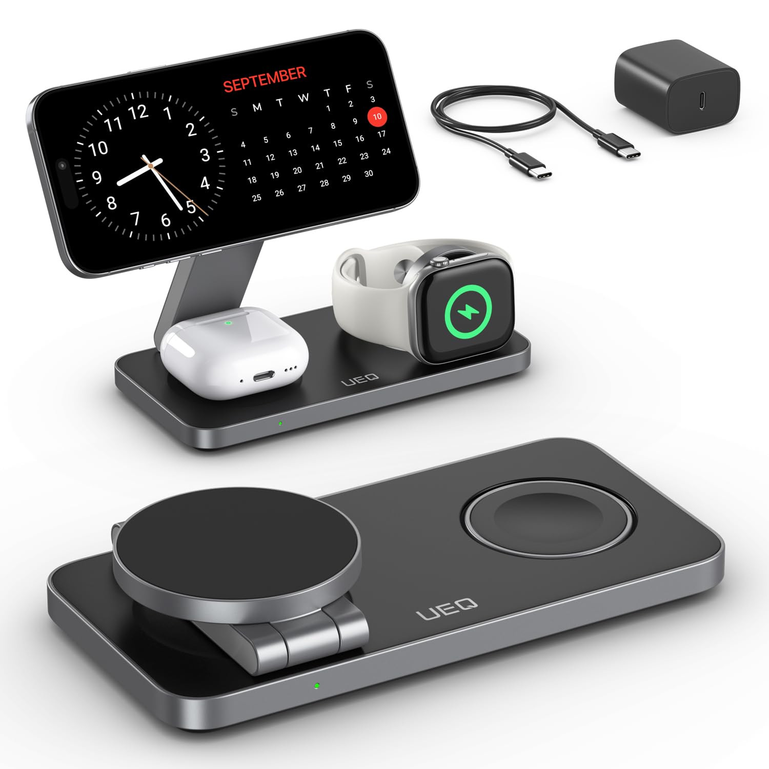 Foldable 3 in 1 Wireless Charging Station for Apple Magsafe Charger Stand,Fast Magnetic Wireless ... | Amazon (US)