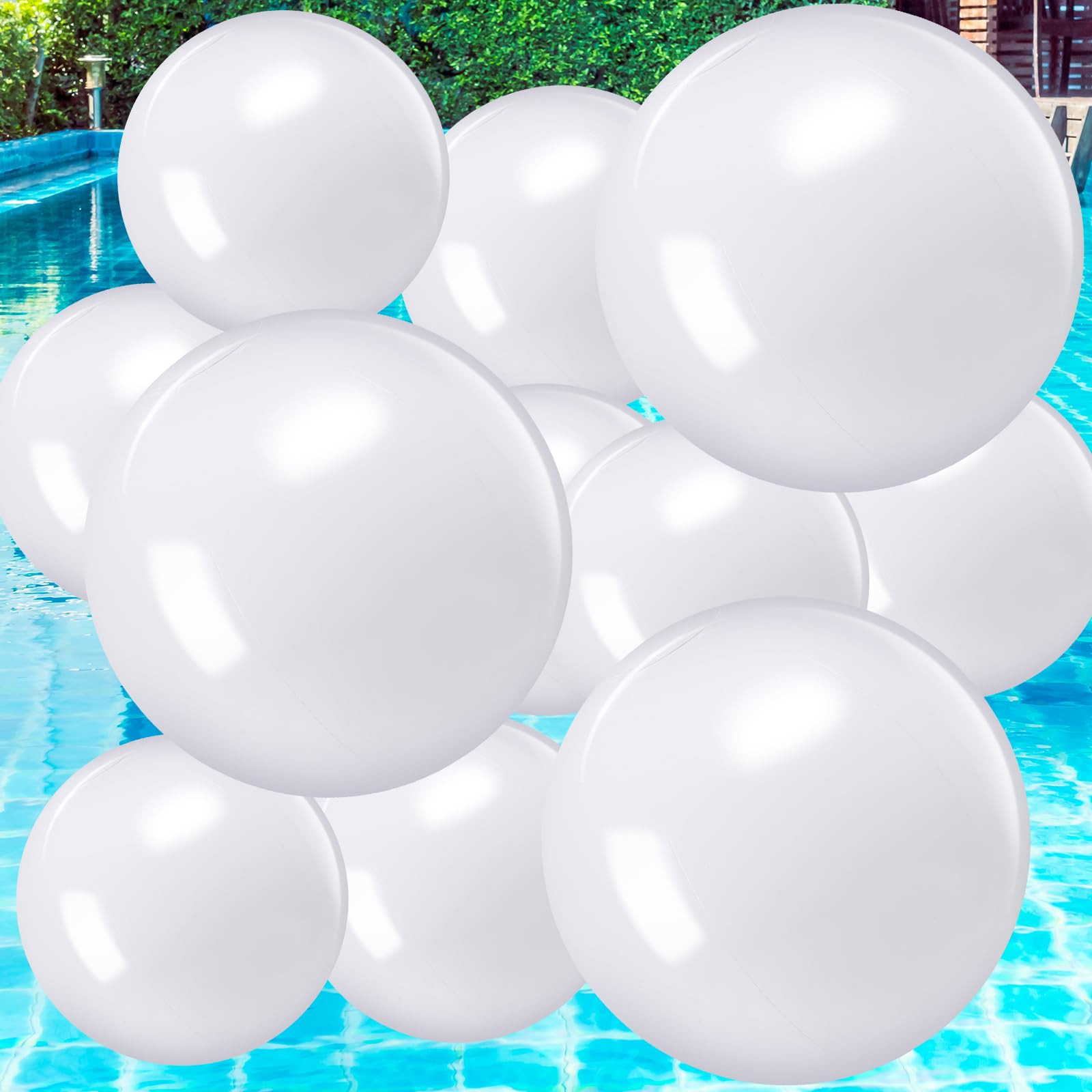 Sinmoe 12 Pieces Large gaint Inflatable White Beach Ball Bulk Solid Swimming Pool Floating Blow up Ball DIY Paint Craft for Boys Girls Hawaii Luau Birthday Beach Summer Party(12 Inch,White) | Amazon (US)