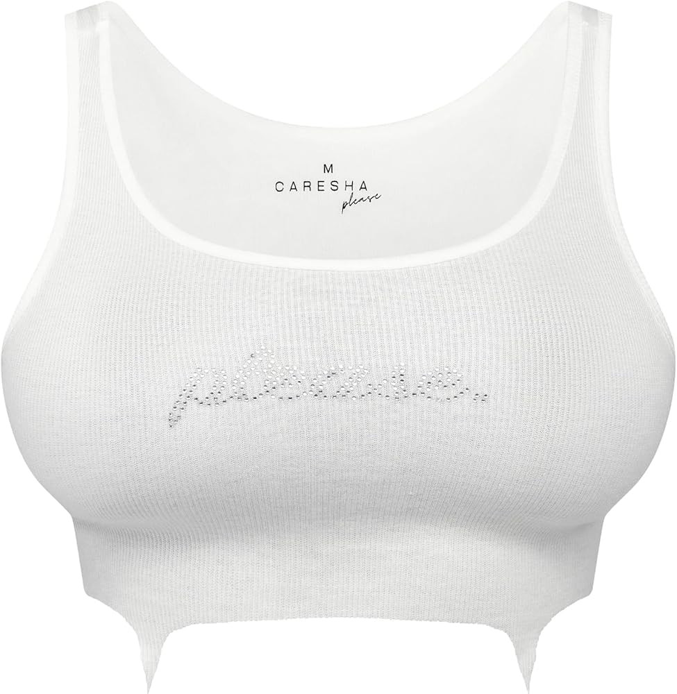 Rhinestone Please Crop T-Shirt - White | Amazon (US)
