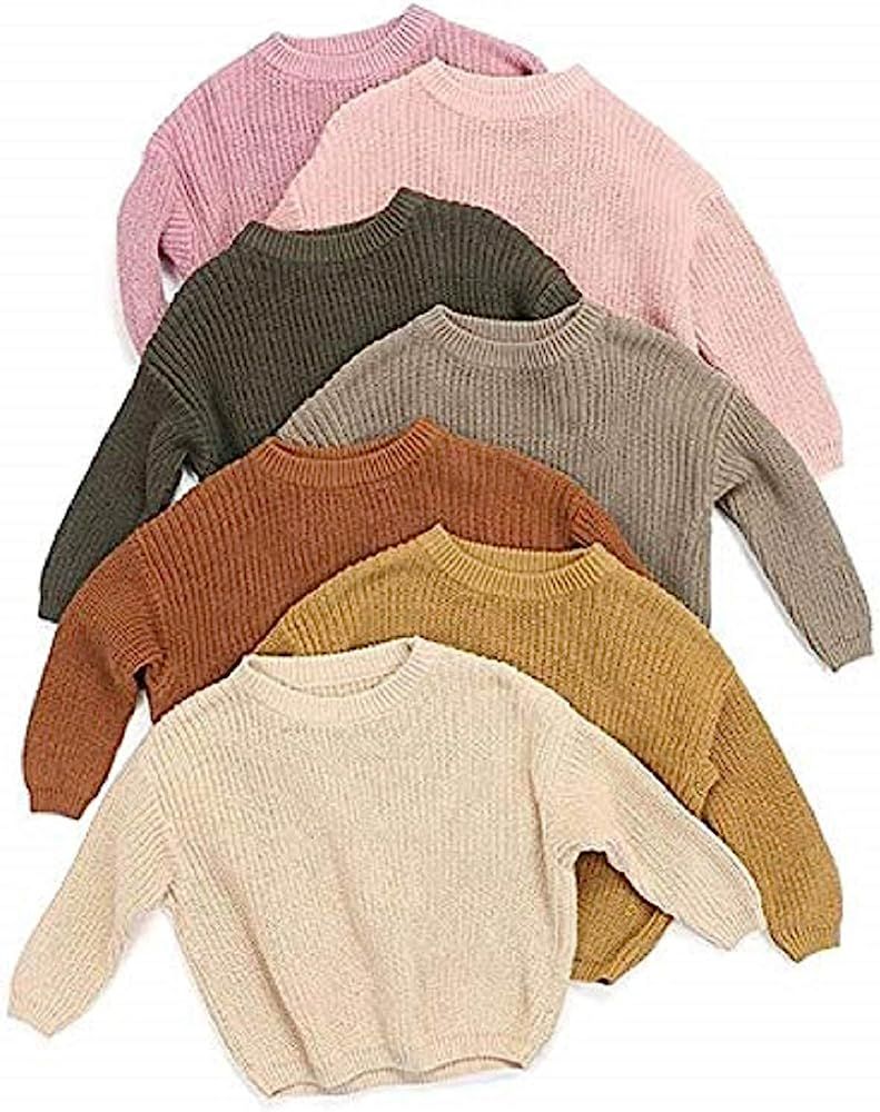 Luckinbaby Toddler Baby Girls Boys Knit Sweaters Solid Color Long Sleeve Pullover Sweatshirt Caus... | Amazon (US)