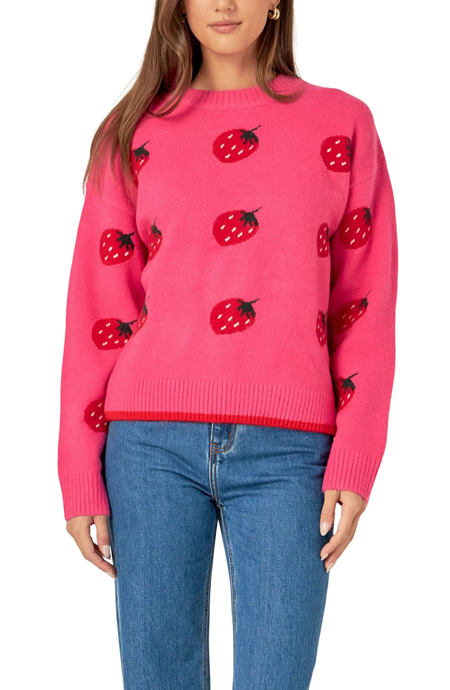 Strawberry Jacquard Crewneck Sweater | Nordstrom