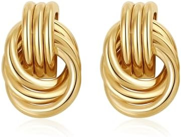 Trendy Gold Plated Knot Earrings for Women Chunky Statement Drop Dangle Earrings Lightweight Hypo... | Amazon (US)