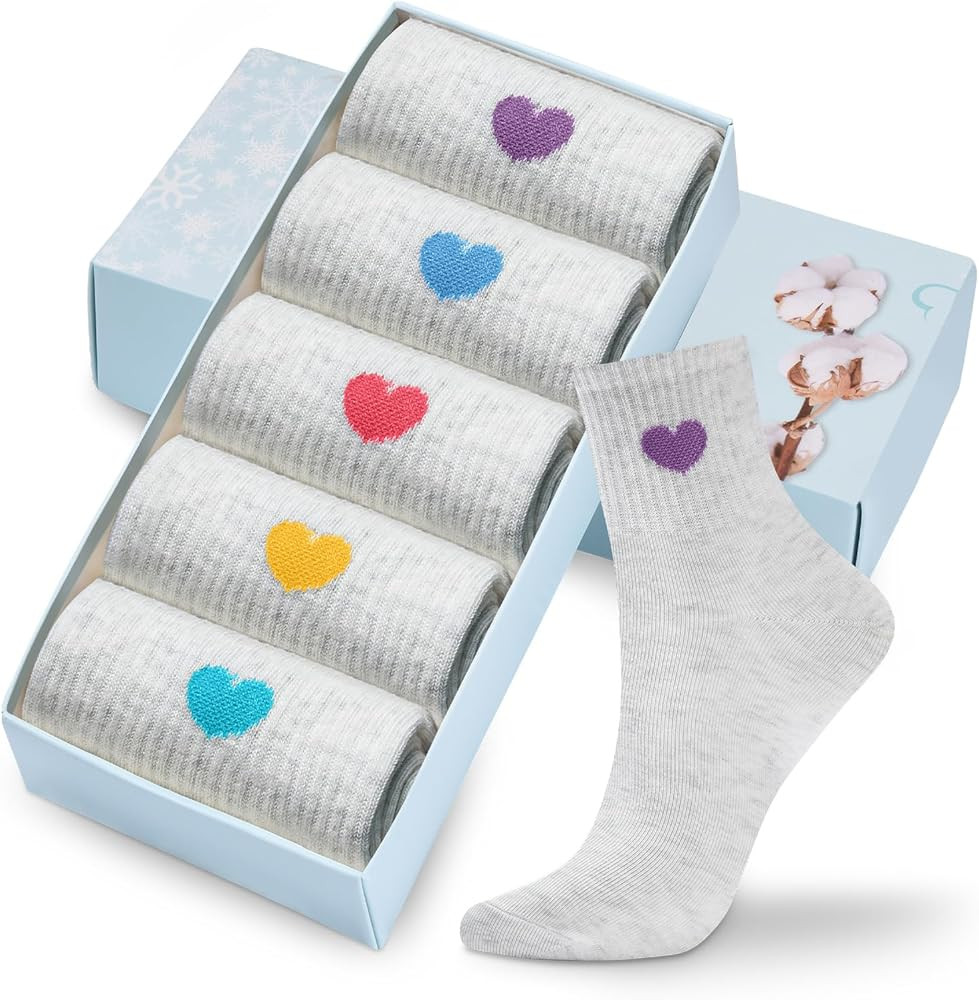 Corlap Women's Cute Cotton Crew Athletic Running Socks - Ankle High, Novelty Fun Heart Design 5-P... | Amazon (US)