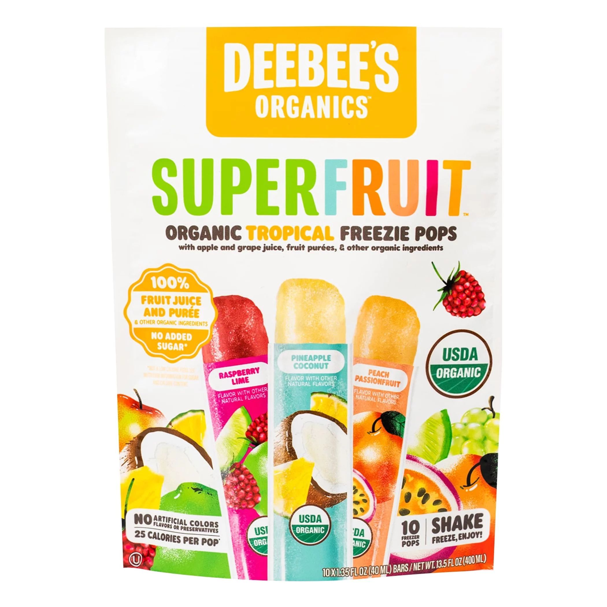 Deebee's Organics Tropical Fruit Freezies Ice Pops, Gluten-Free, 1.35 oz, 10 Count | Walmart (US)