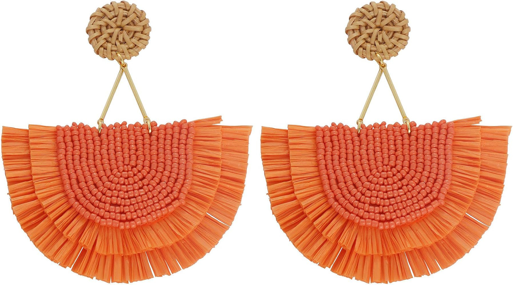 COIRIS Bohemia Beaded Fringe Statement Earrings with Long Dangling Tassel Raffia Earrings for Wom... | Amazon (US)