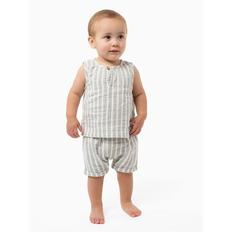 Modern Moments by Gerber Baby Boy Casual Sleeveless Top and Short Outfit Set, Sizes 0/3 Months - ... | Walmart (US)