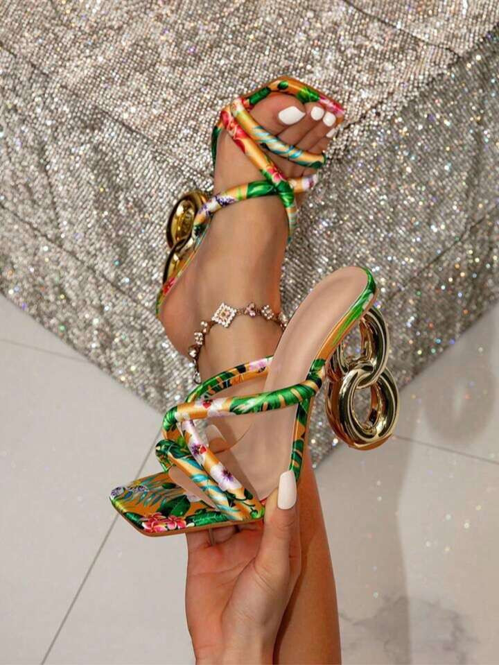 Women's Multi-Color Square Toe Slip-On Asymmetric High Heel Shoes, Elegant Fashion Personality Hi... | SHEIN