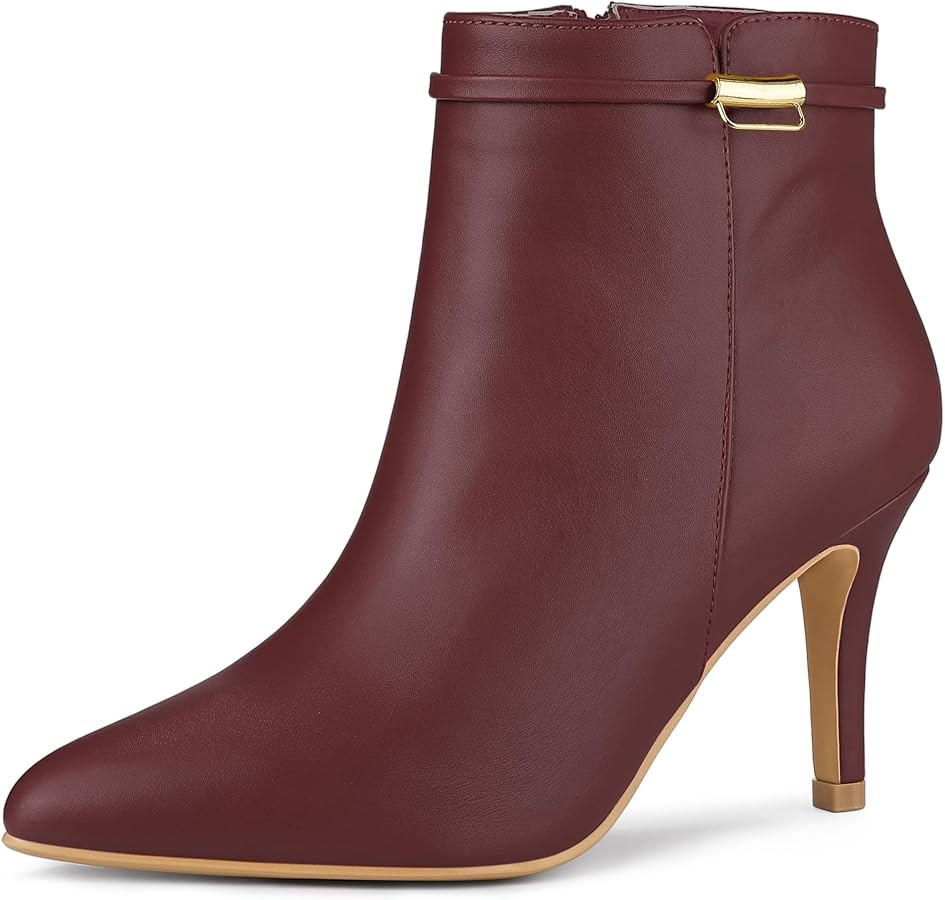 Allegra K Women's Stiletto Heels Pointed Toe Side Zip Ankle Boots | Amazon (US)