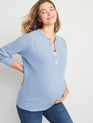 Maternity Thermal-Knit Long-Sleeve Henley Tunic Top for Women | Old Navy (US)
