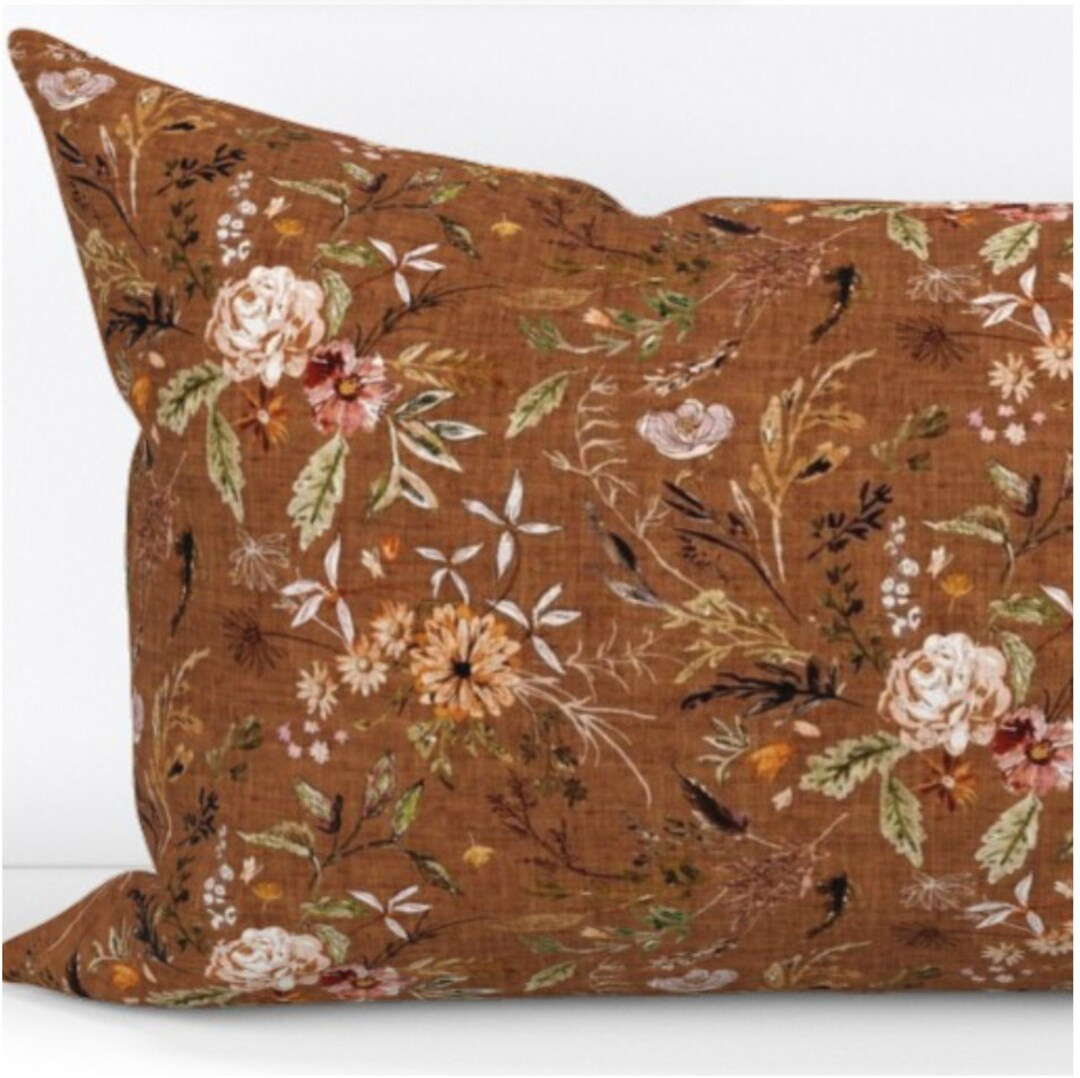 Plush Velvet Boho Wildflowers Pillows Cream/Rose/Mauve/Rust Floral Print Decorative Accent Throw ... | Etsy (US)