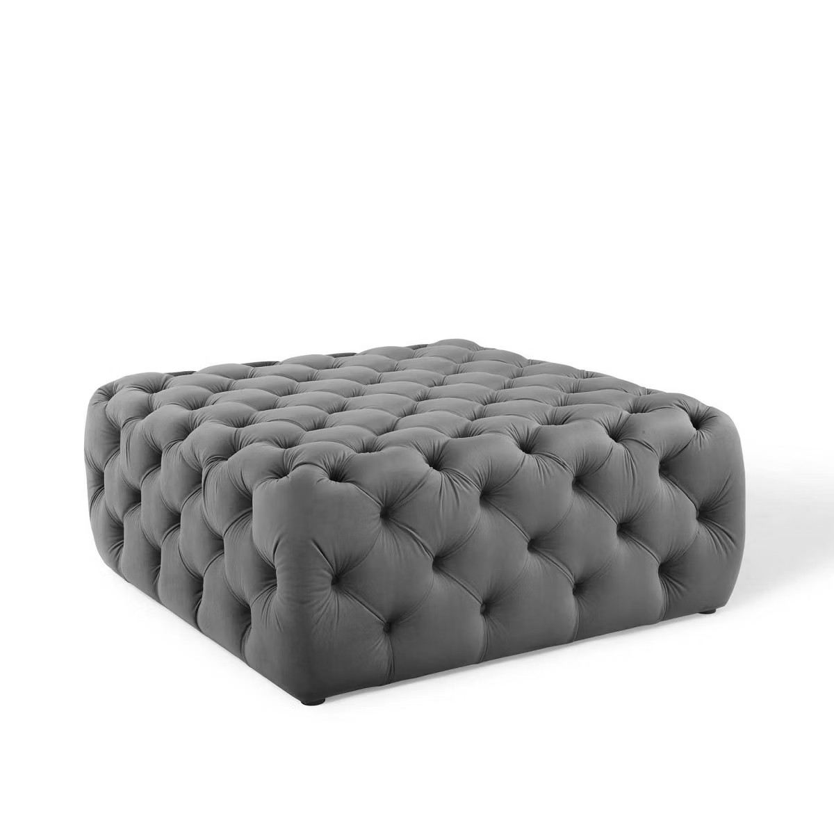 Amour Tufted Button Large Square Performance Velvet Ottoman Gray - Modway | Target